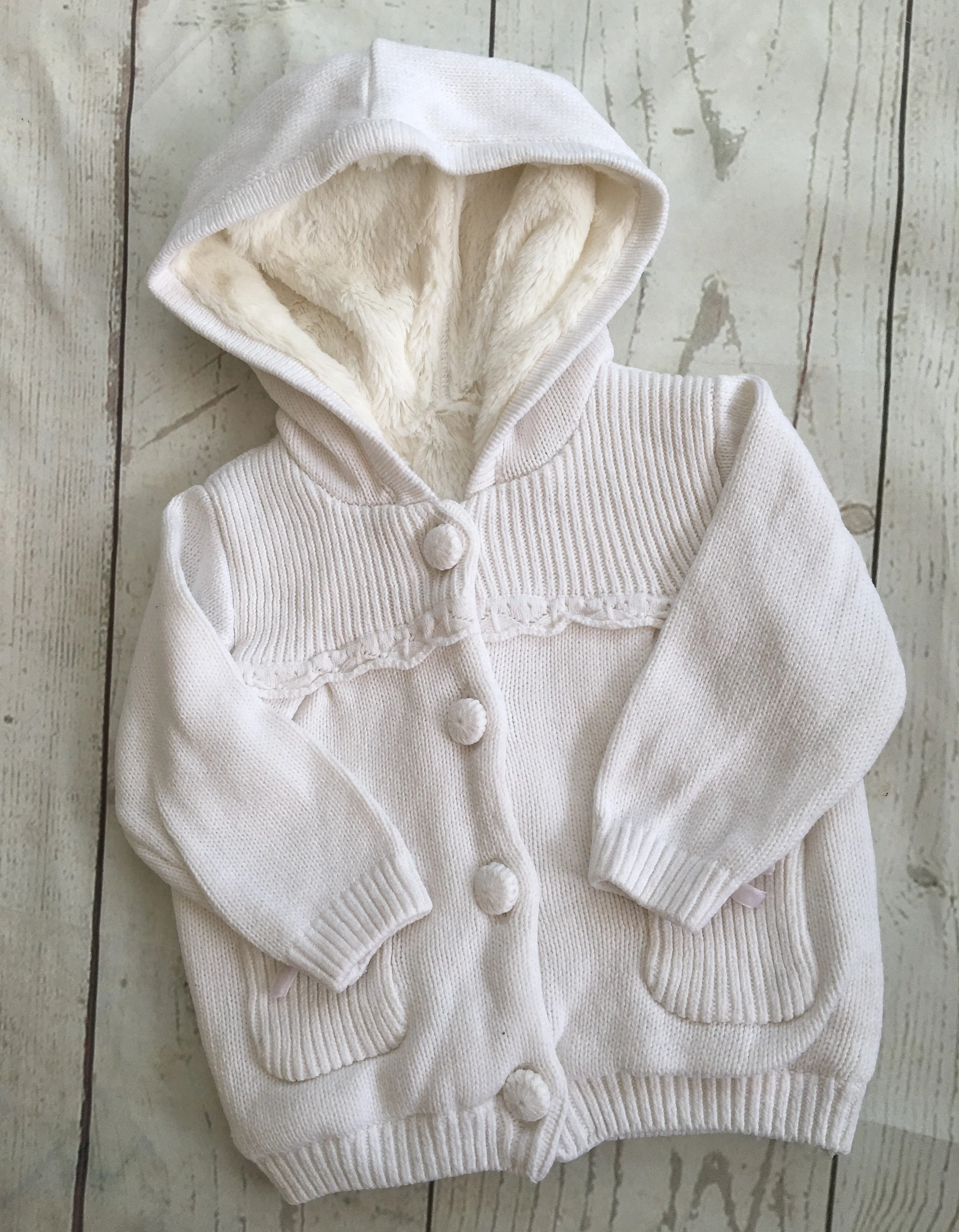 0-3 Months Super Soft Fur Lined Knitted Cardigan