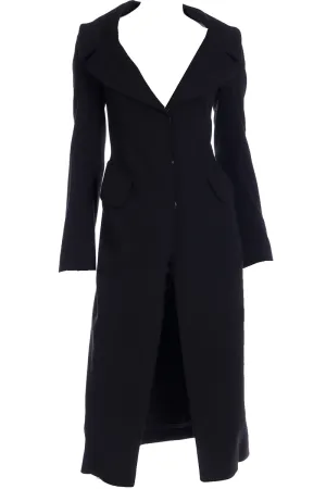 1990s Donna Karan Collection Black Wool Coat w Open Neckline