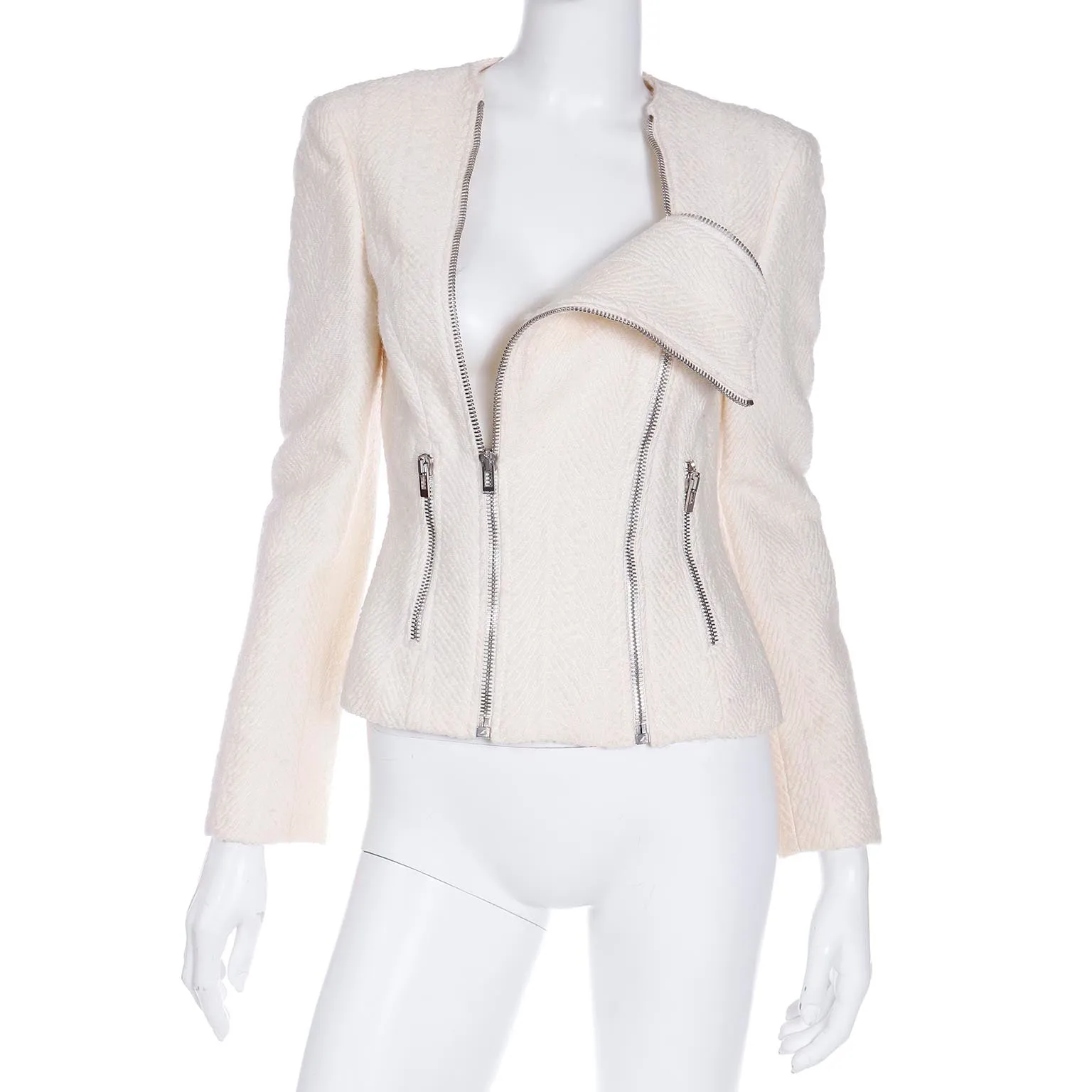 2000s Gianni Versace Winter White Boucle Double Zip Jacket