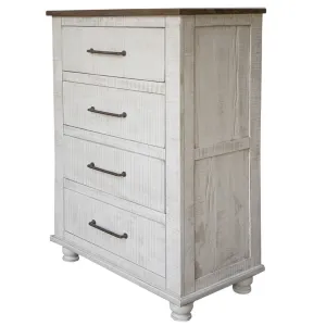 Avalon Rustic Farmhouse 4 Drawer Highboy Dresser - White