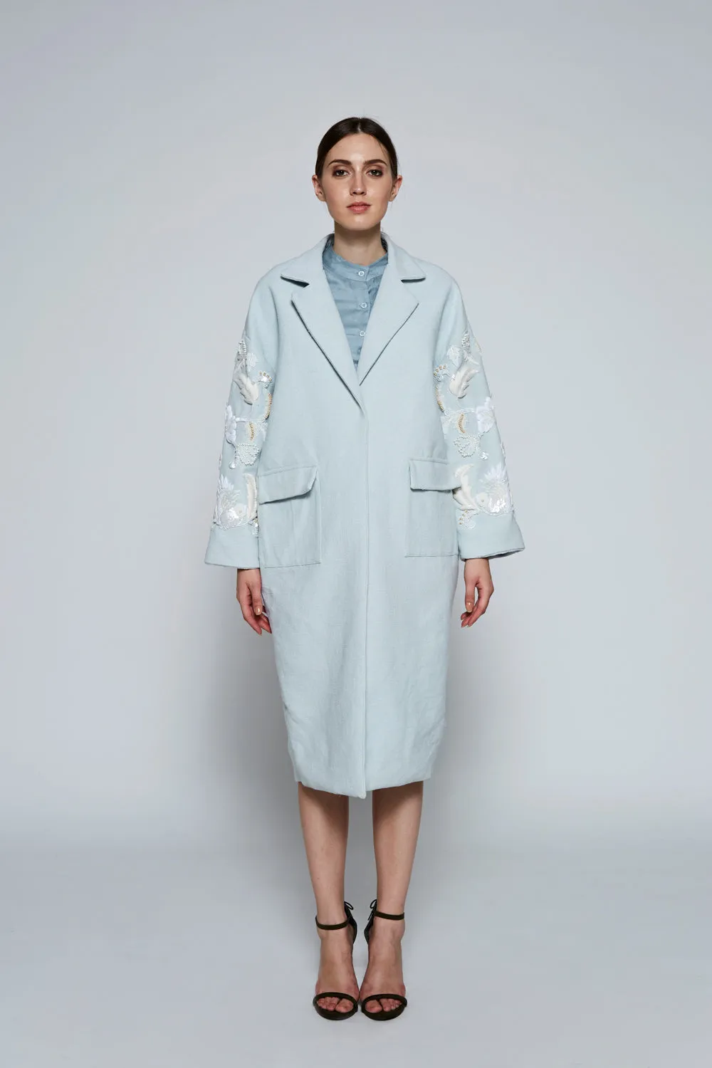 AZA Blue Hand-Embroidered Coat