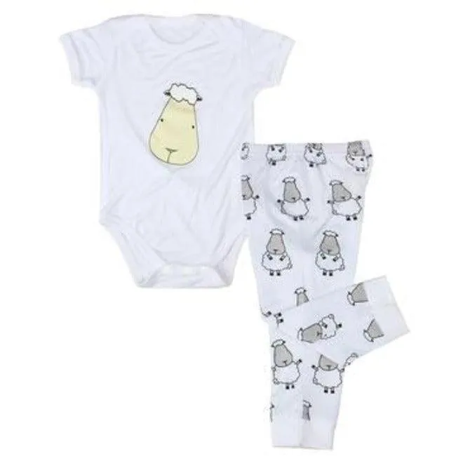 Baa Baa Sheepz Short Sleeve Onesie   Pants - White Big Face   White Big Sheep