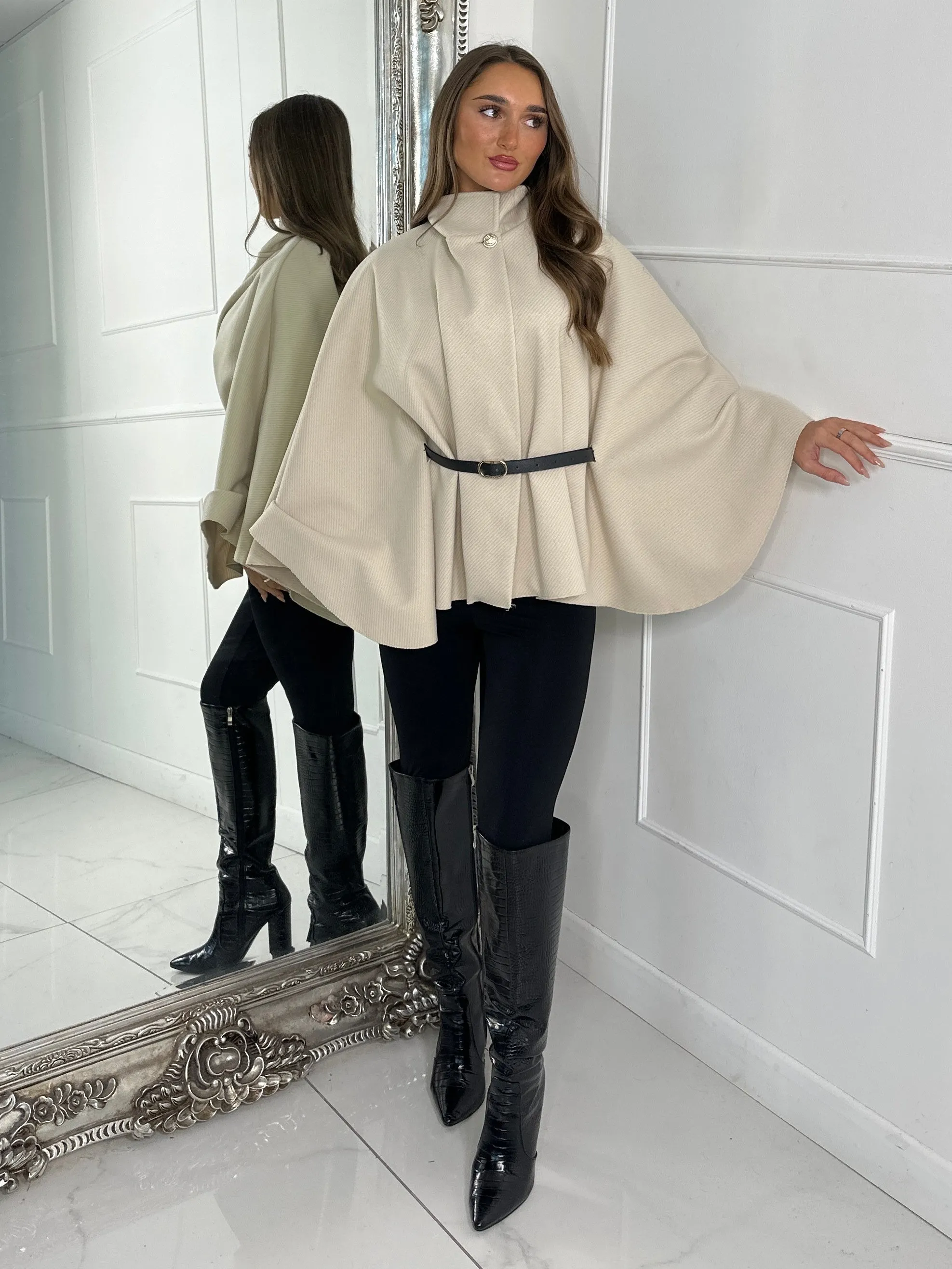 Belted Cape Jacket - Cream