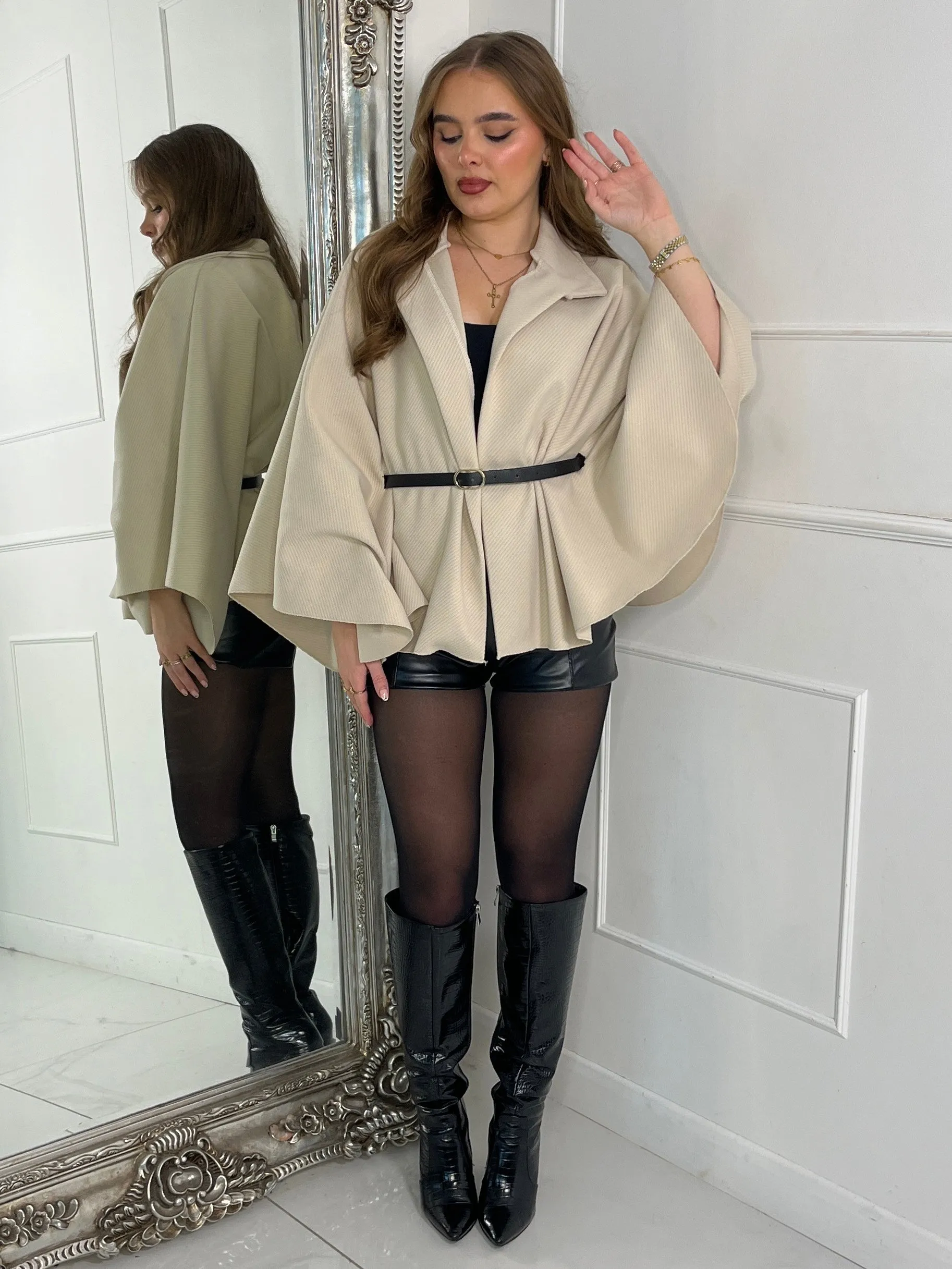 Belted Cape Jacket - Cream