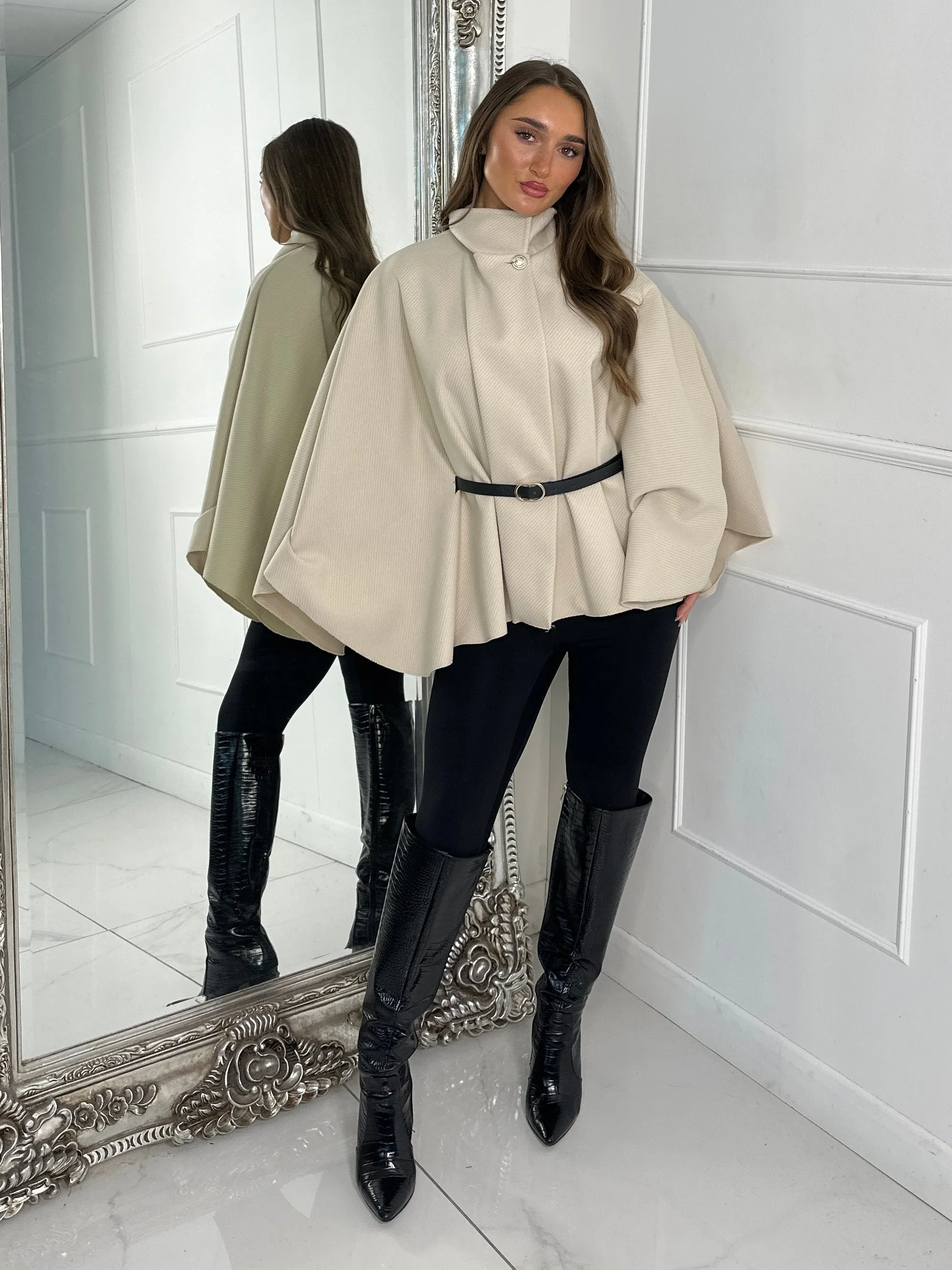 Belted Cape Jacket - Cream