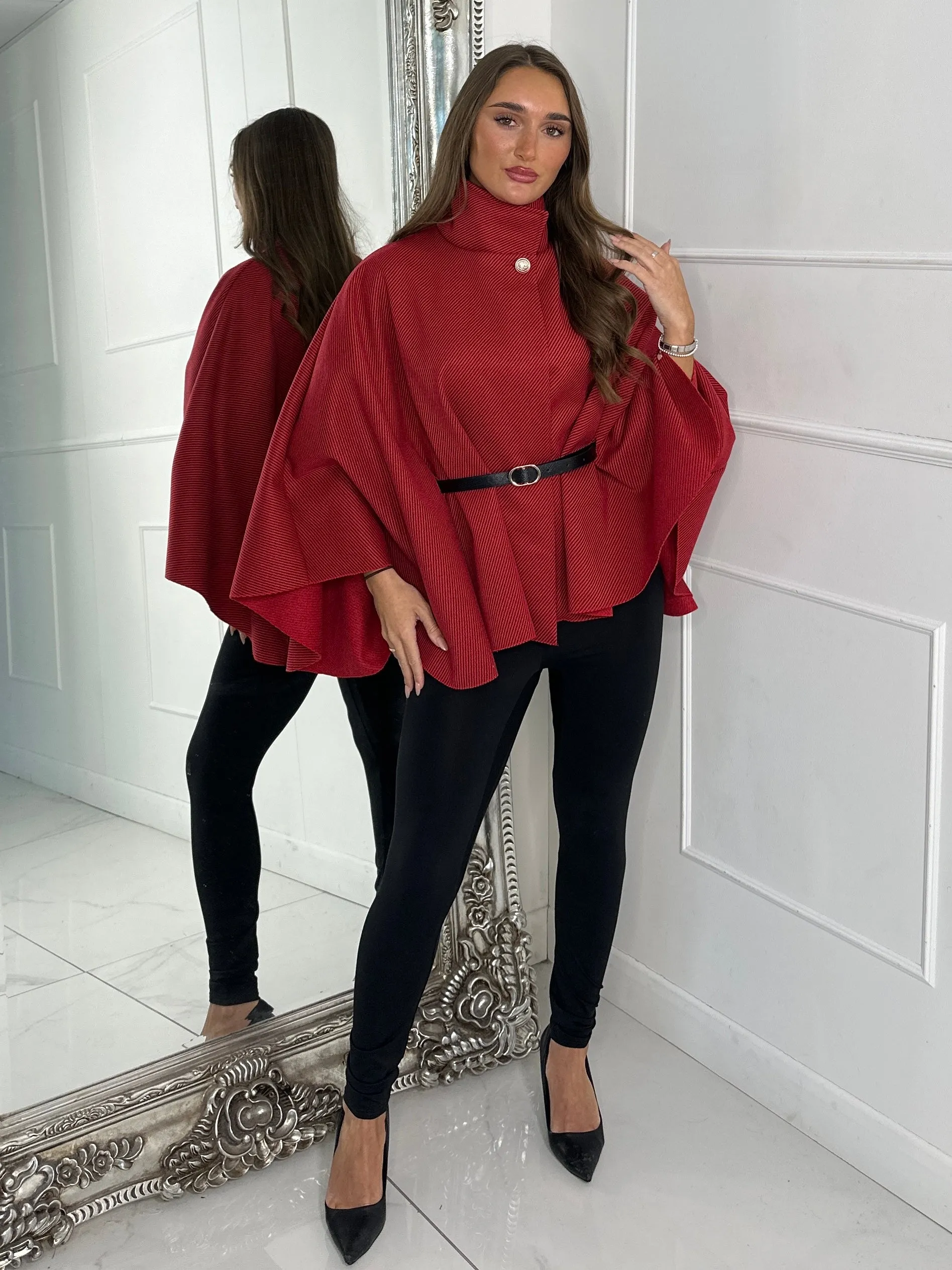 Belted Cape Jacket - Red