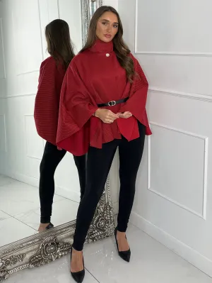 Belted Cape Jacket - Red