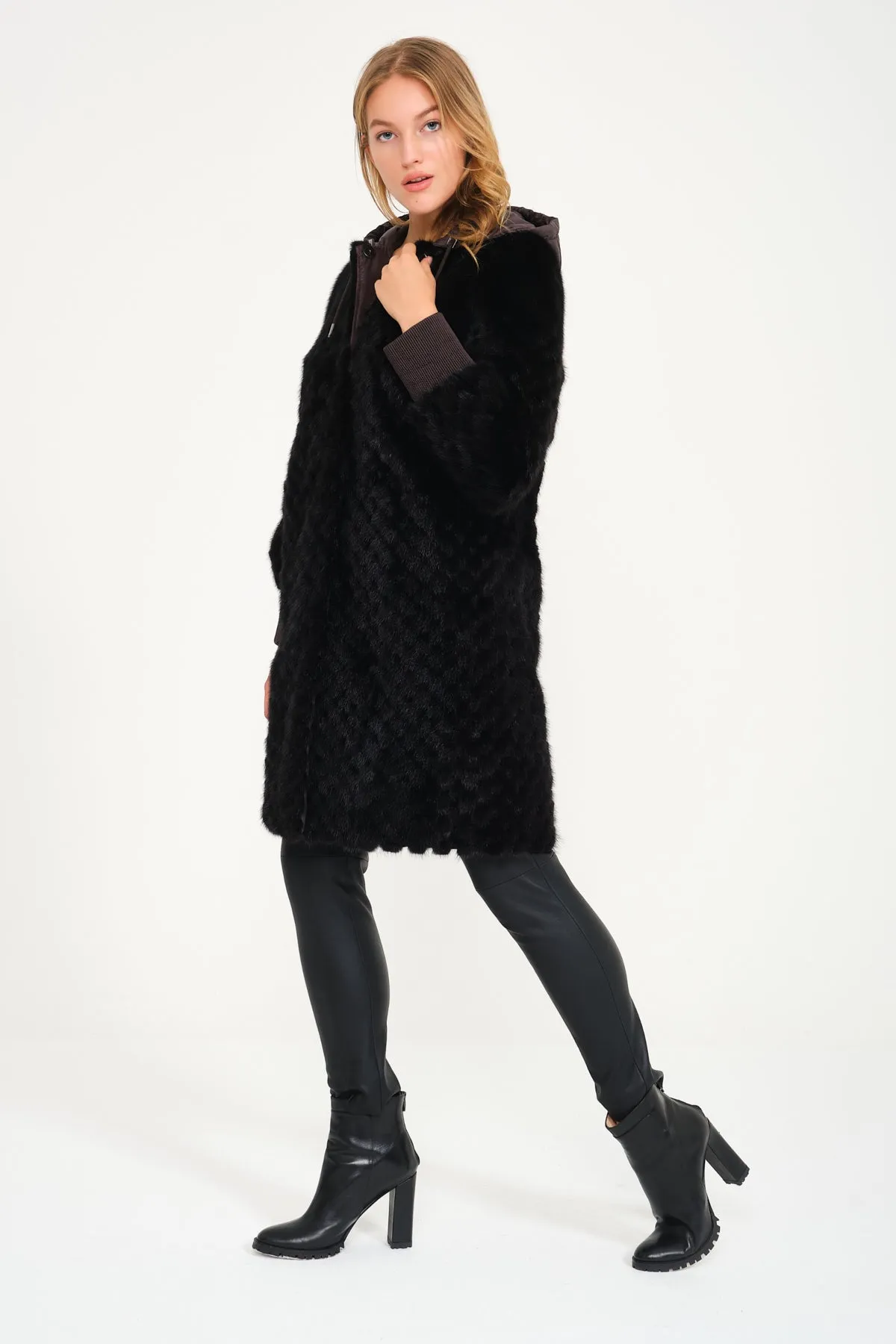 Black Doubleface Mink Fur Coat