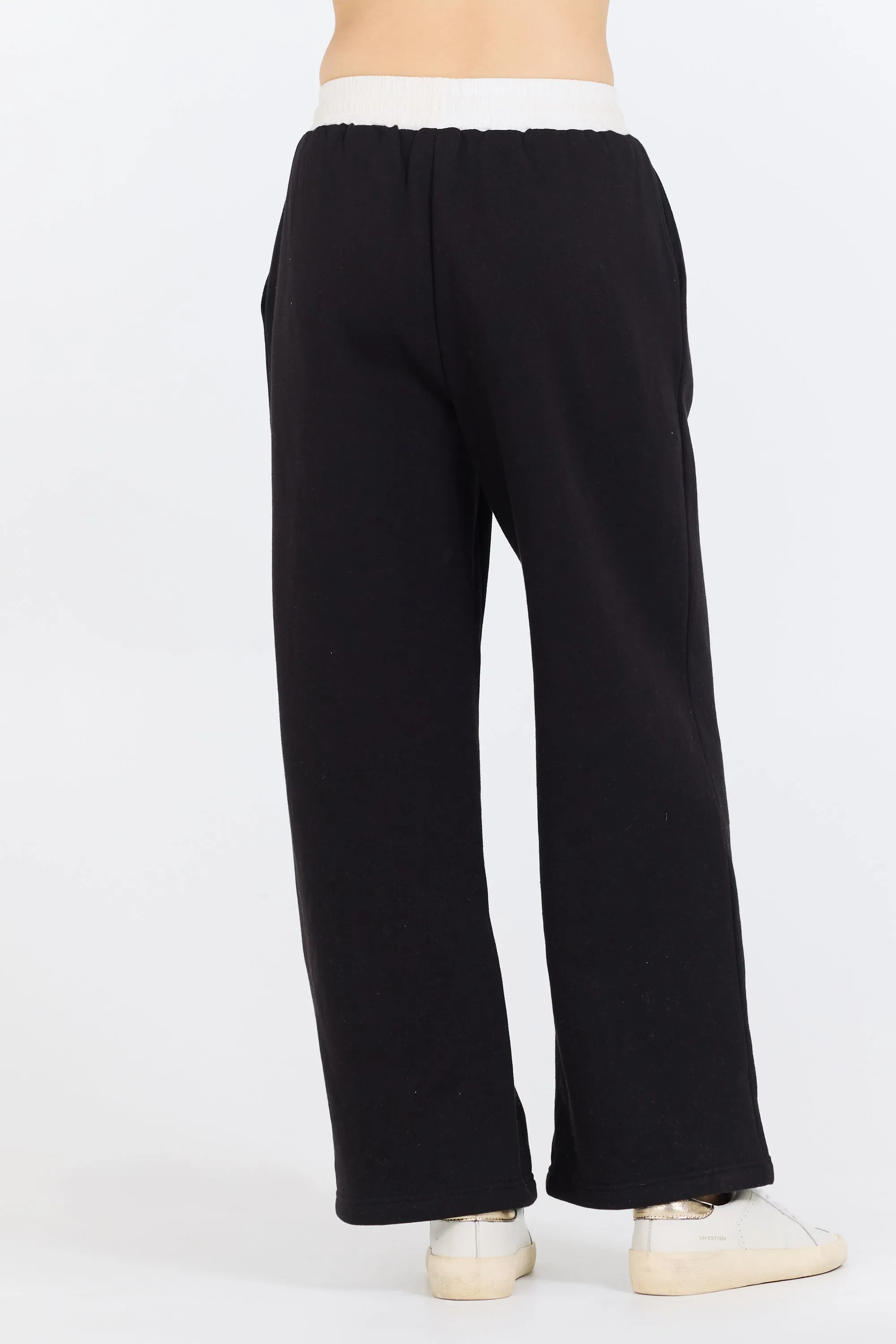 Black/ White Essential Fleece Pant W/ Poplin Waist