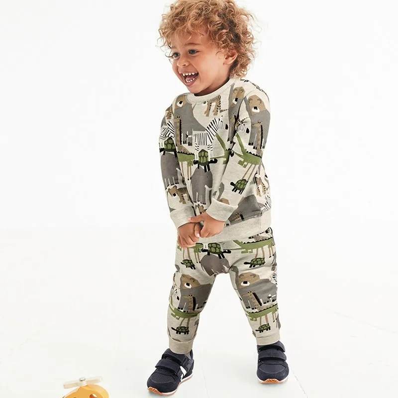 Boy's Dinosaur Print Long-sleeve Top and Pants Set