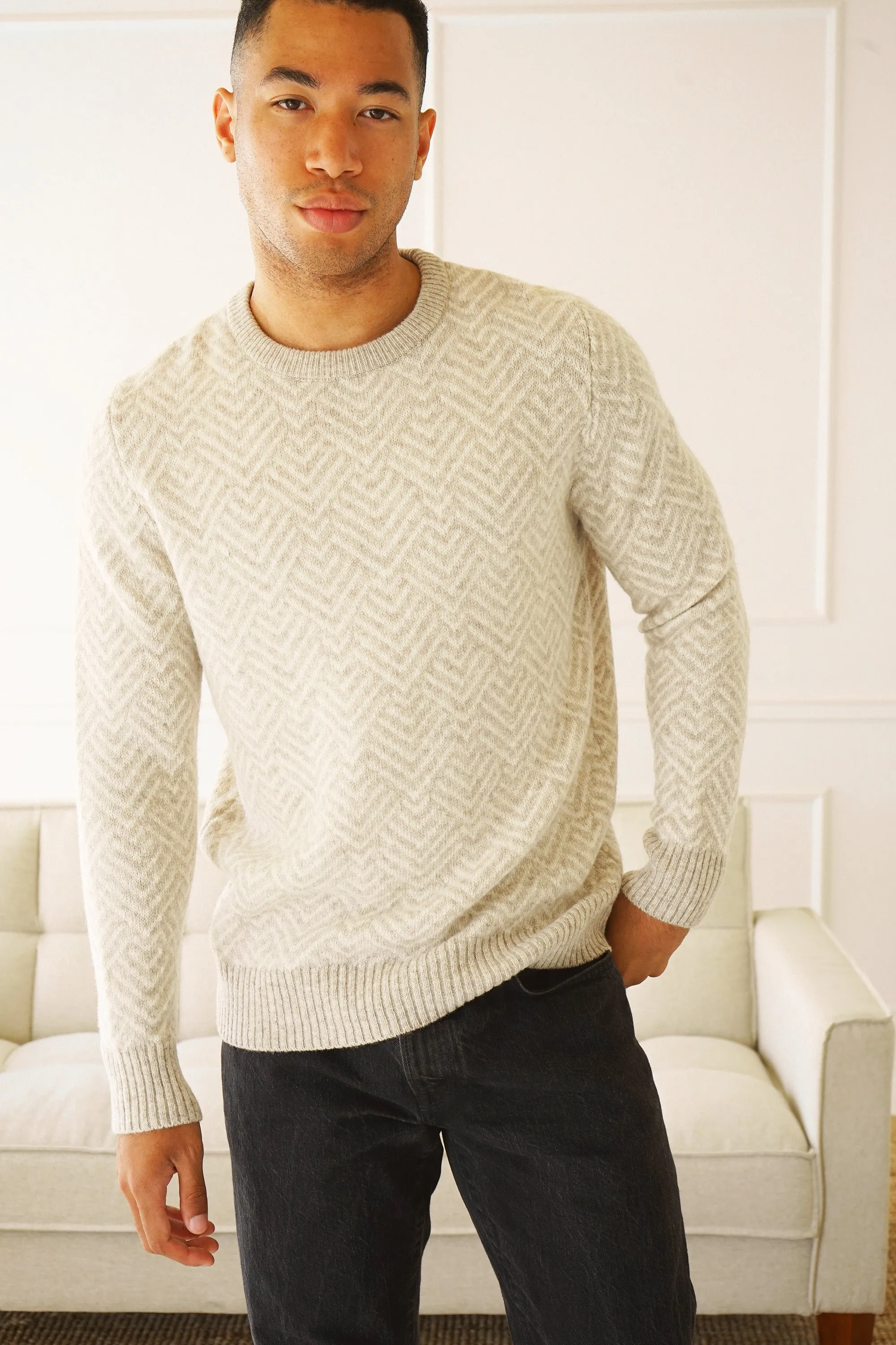 Brisco Beige Herringbone Sweater