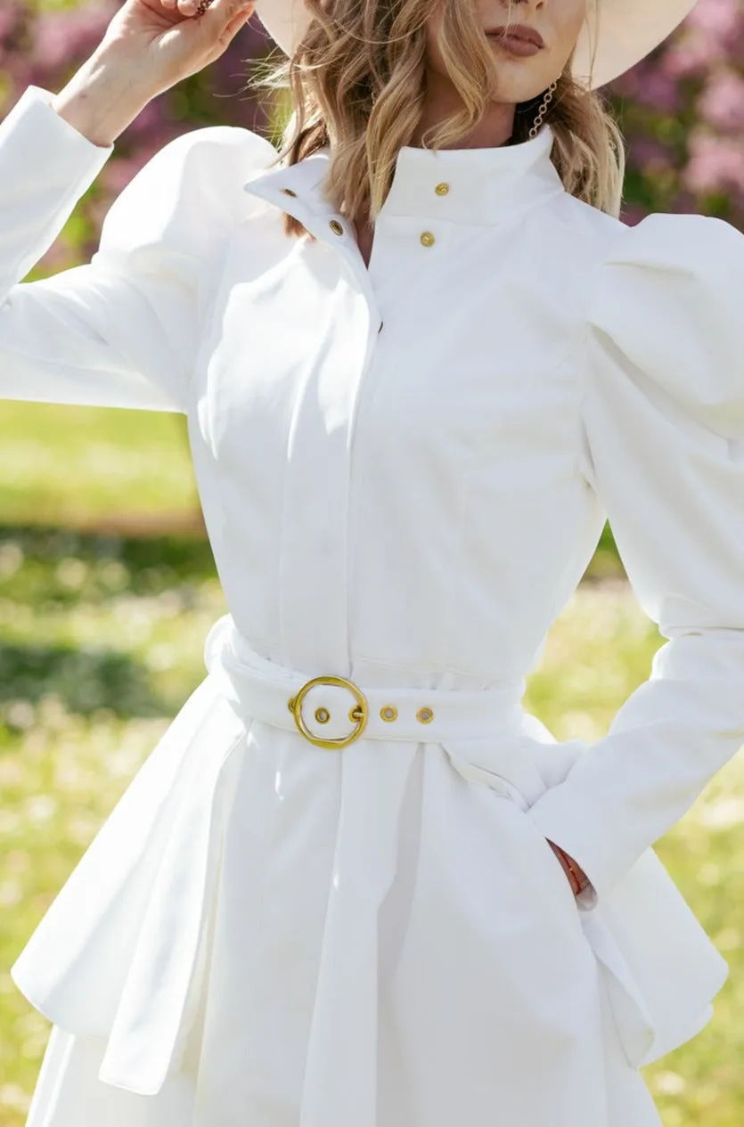 Buckle Belt with Peplum Detail in White