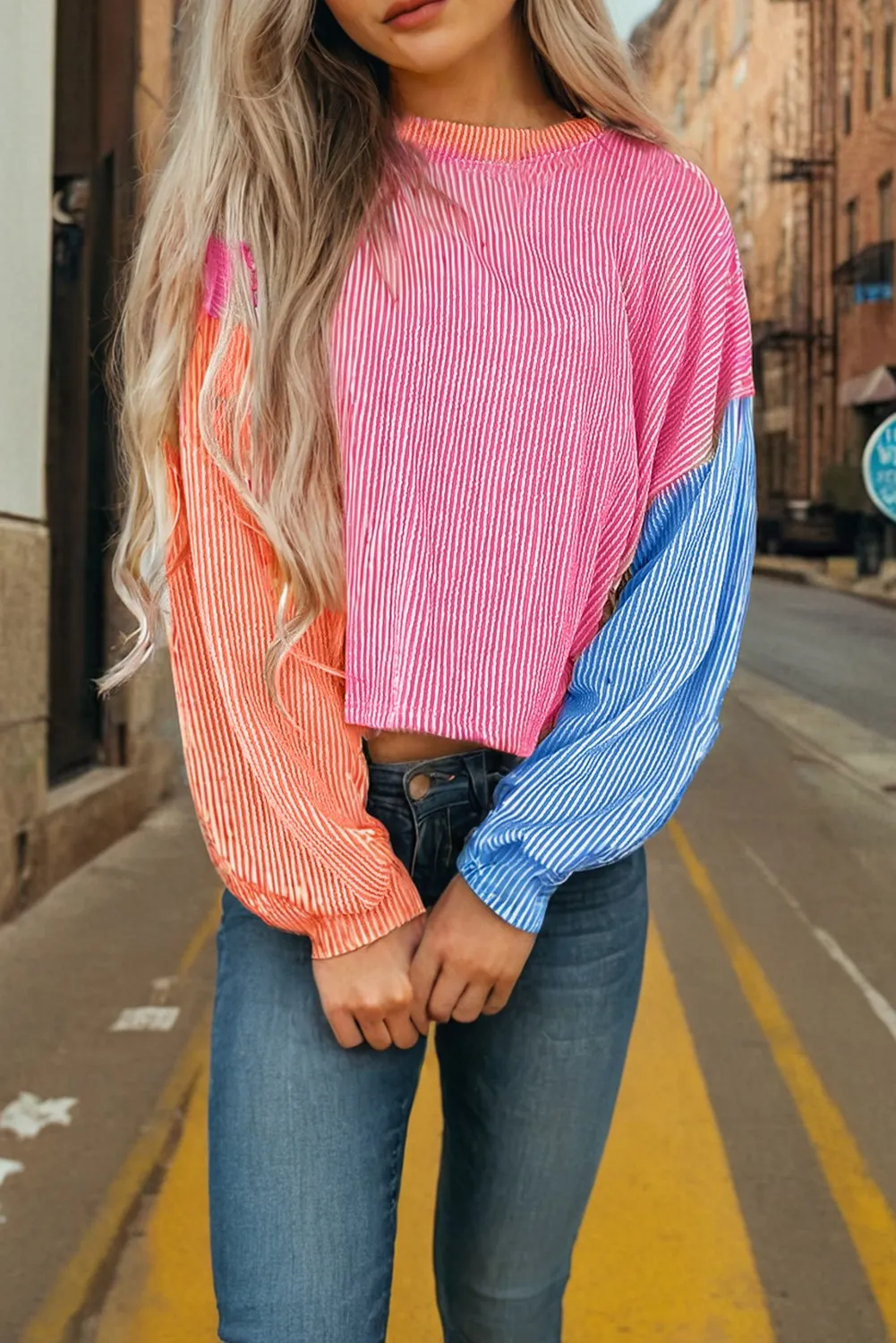 Call me Colorful Color Block Top Pink