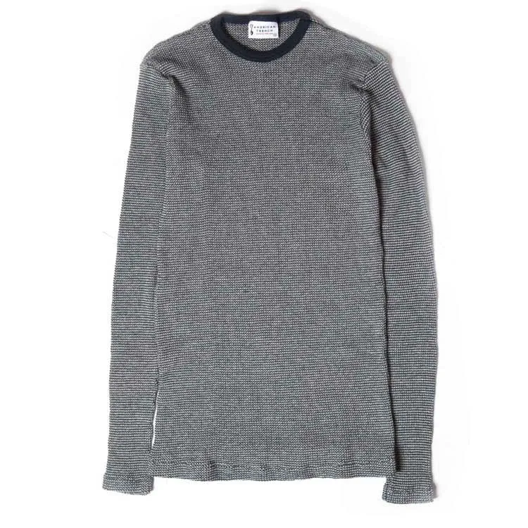 Cotton Thermal Knit Sweater - Navy/Grey