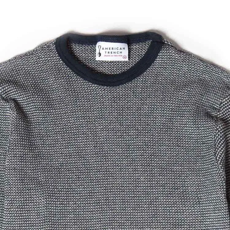 Cotton Thermal Knit Sweater - Navy/Grey