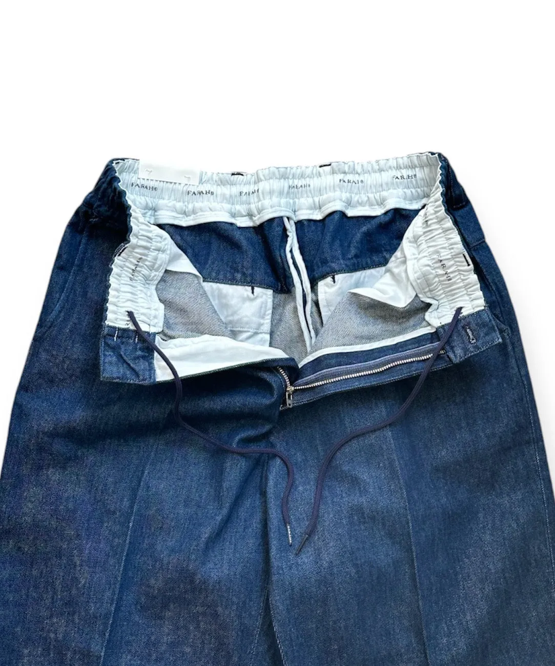 Blue Easy Wide Tapered Pants in 12.5oz Denim for an E-commerce Product