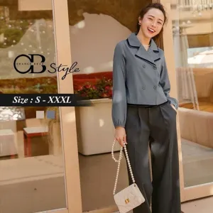 ELEGANT SUIT COLLAR BUTTON CROP LONG SLEEVE JACKETS