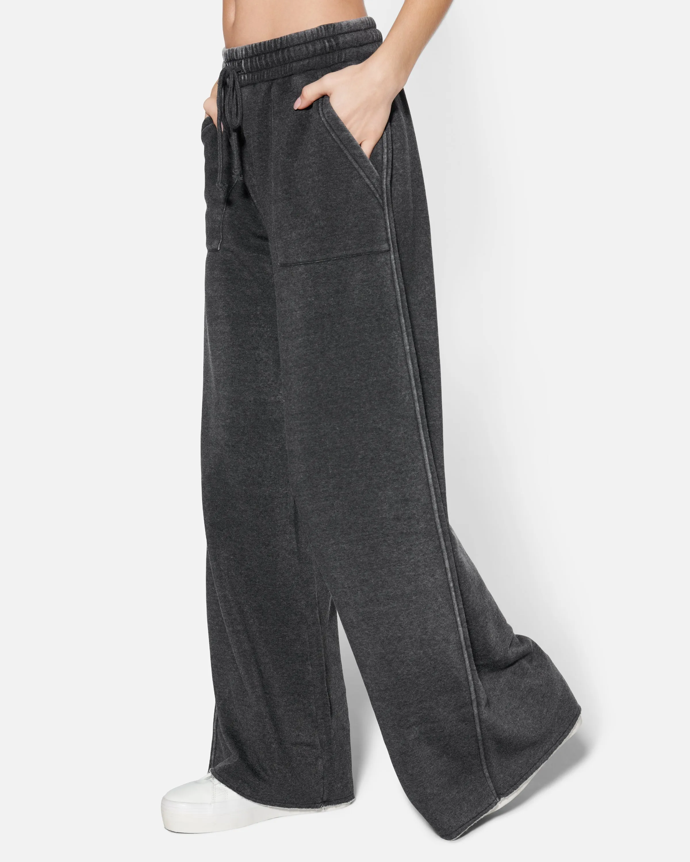 Essential Burnout Fleece Wide Leg Pant With Pockets