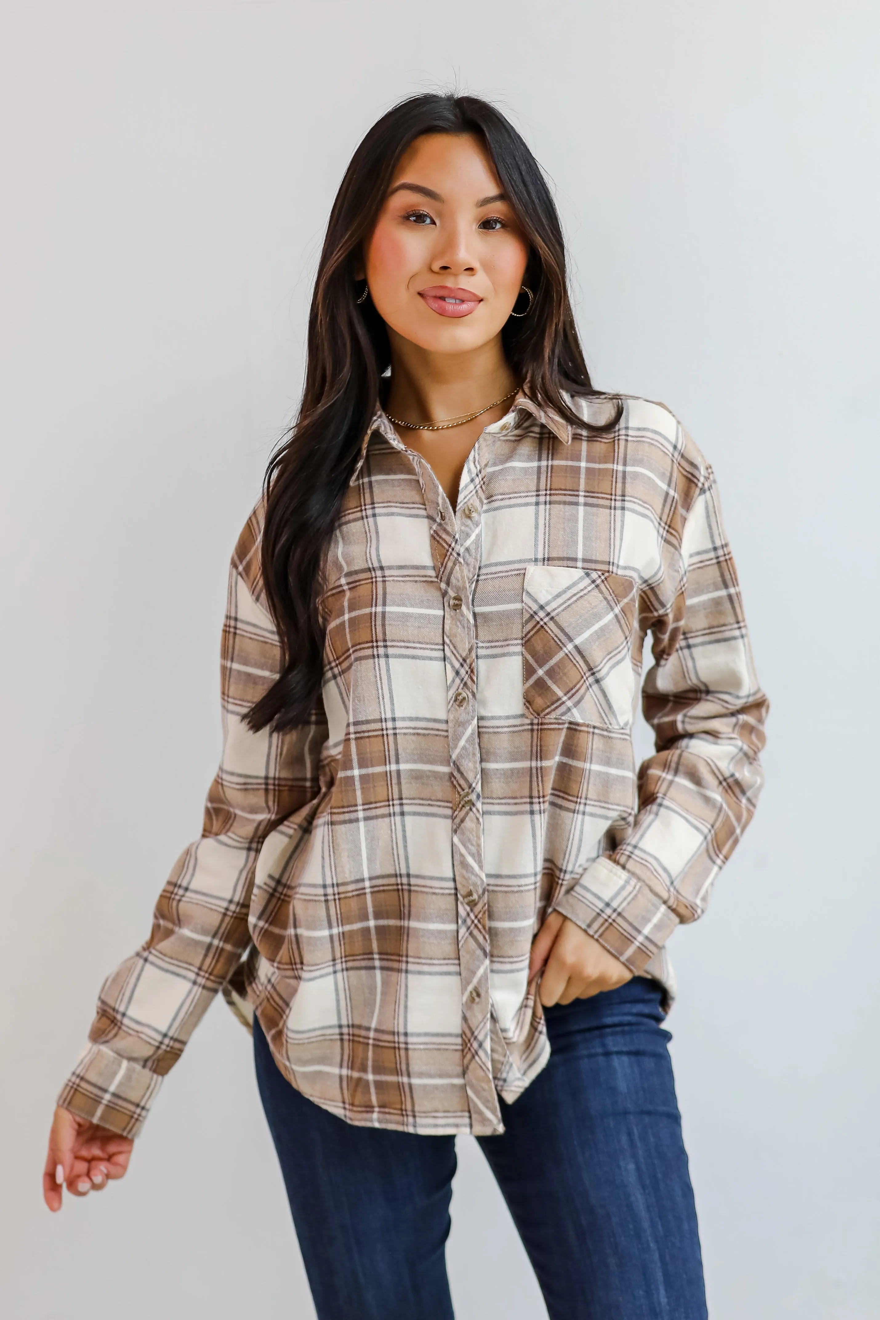 FINAL SALE - Charmed Appeal Taupe Plaid Flannel