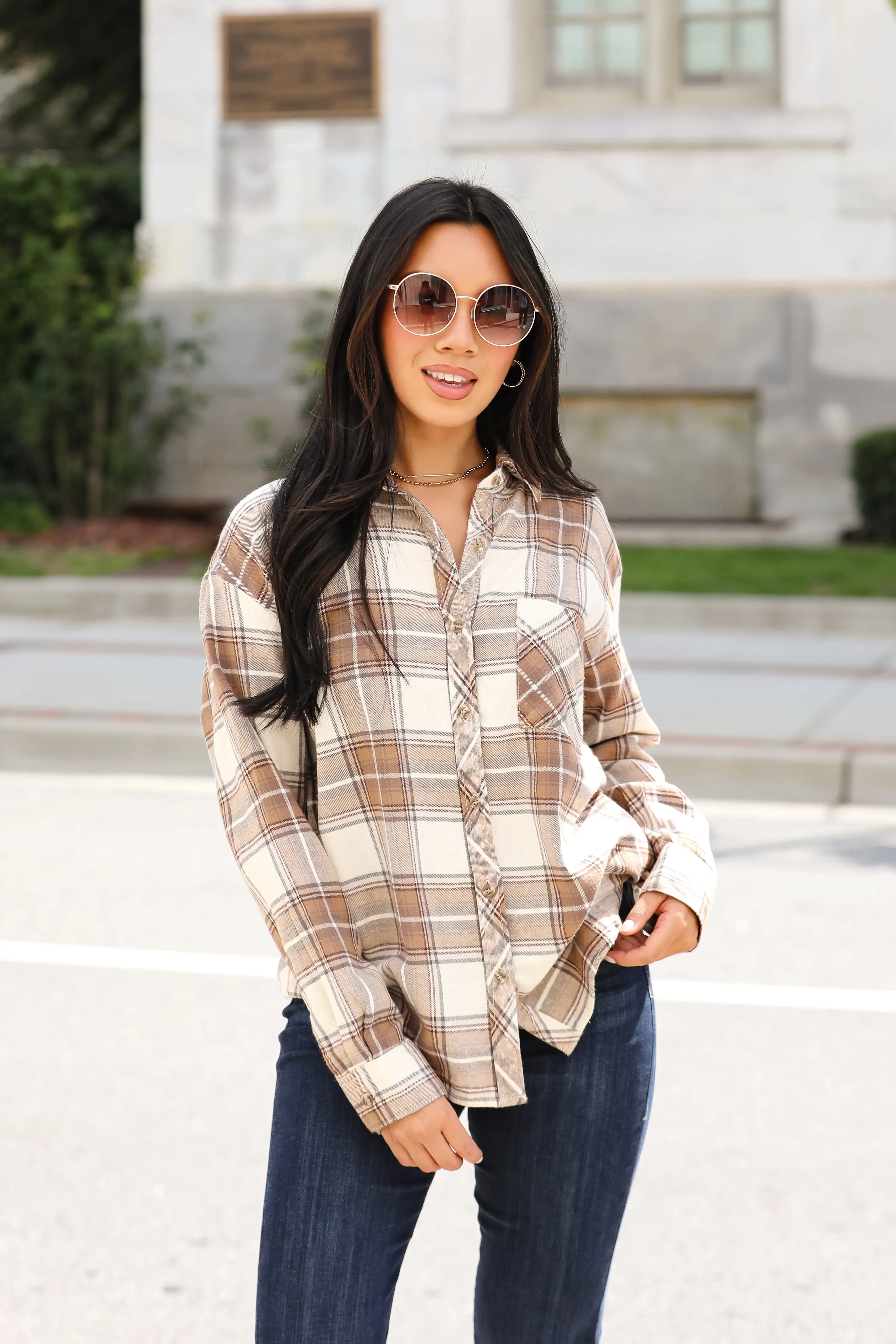 FINAL SALE - Charmed Appeal Taupe Plaid Flannel