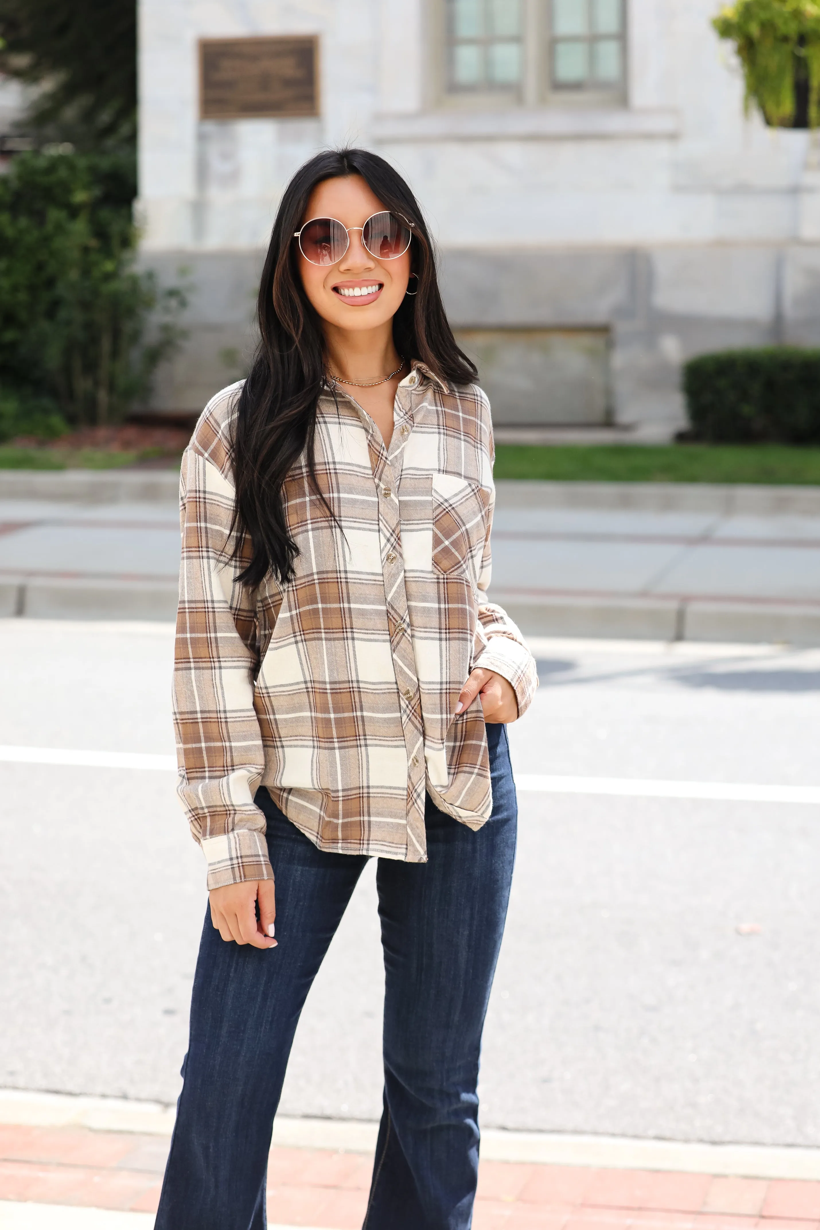 FINAL SALE - Charmed Appeal Taupe Plaid Flannel