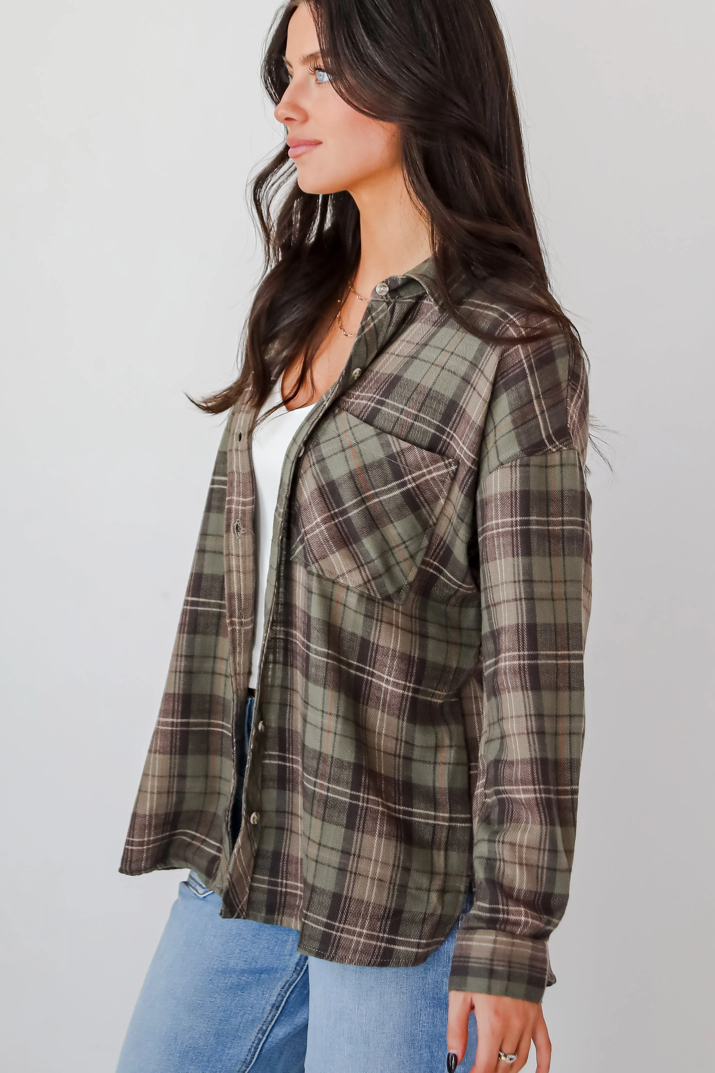 FINAL SALE - Significantly Chic Light Olive Plaid Flannel