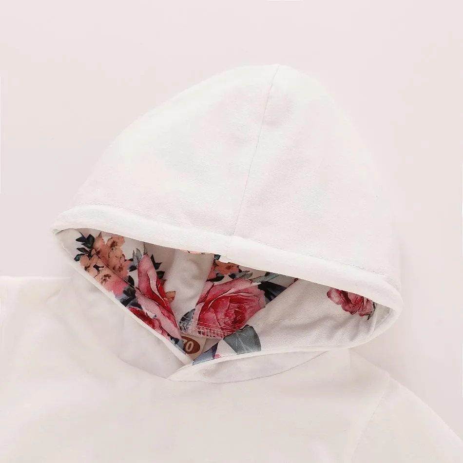 Floral Long-sleeve Hoodie, Pants and Headband Set