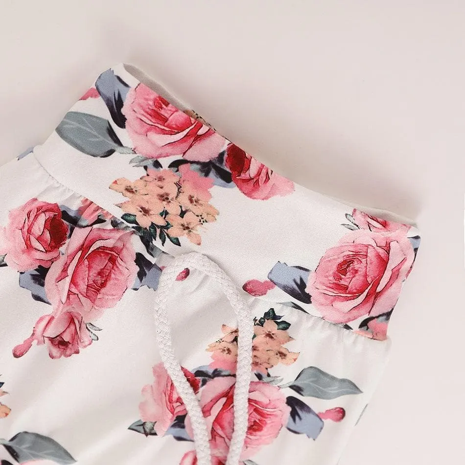 Floral Long-sleeve Hoodie, Pants and Headband Set