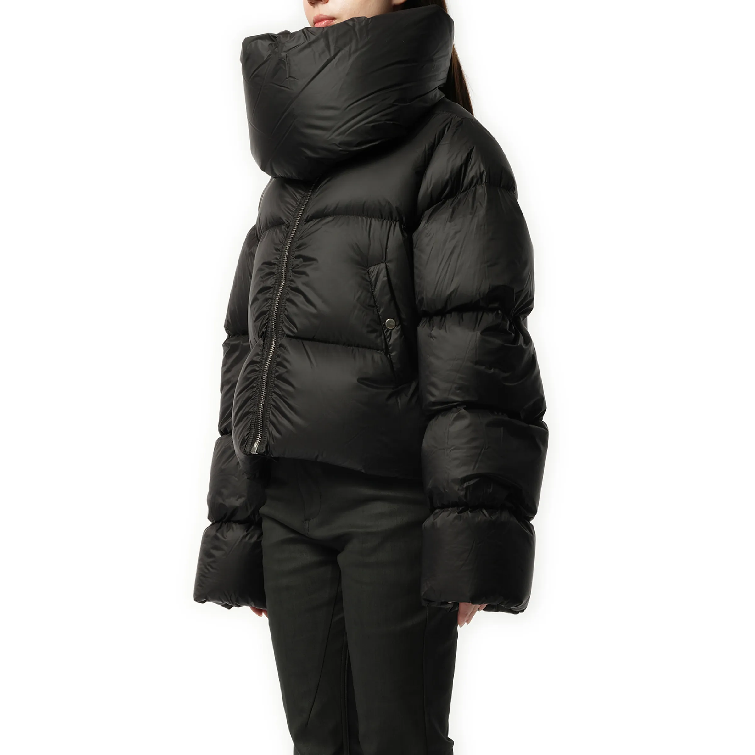 Funnelneck Down Jacket in Black