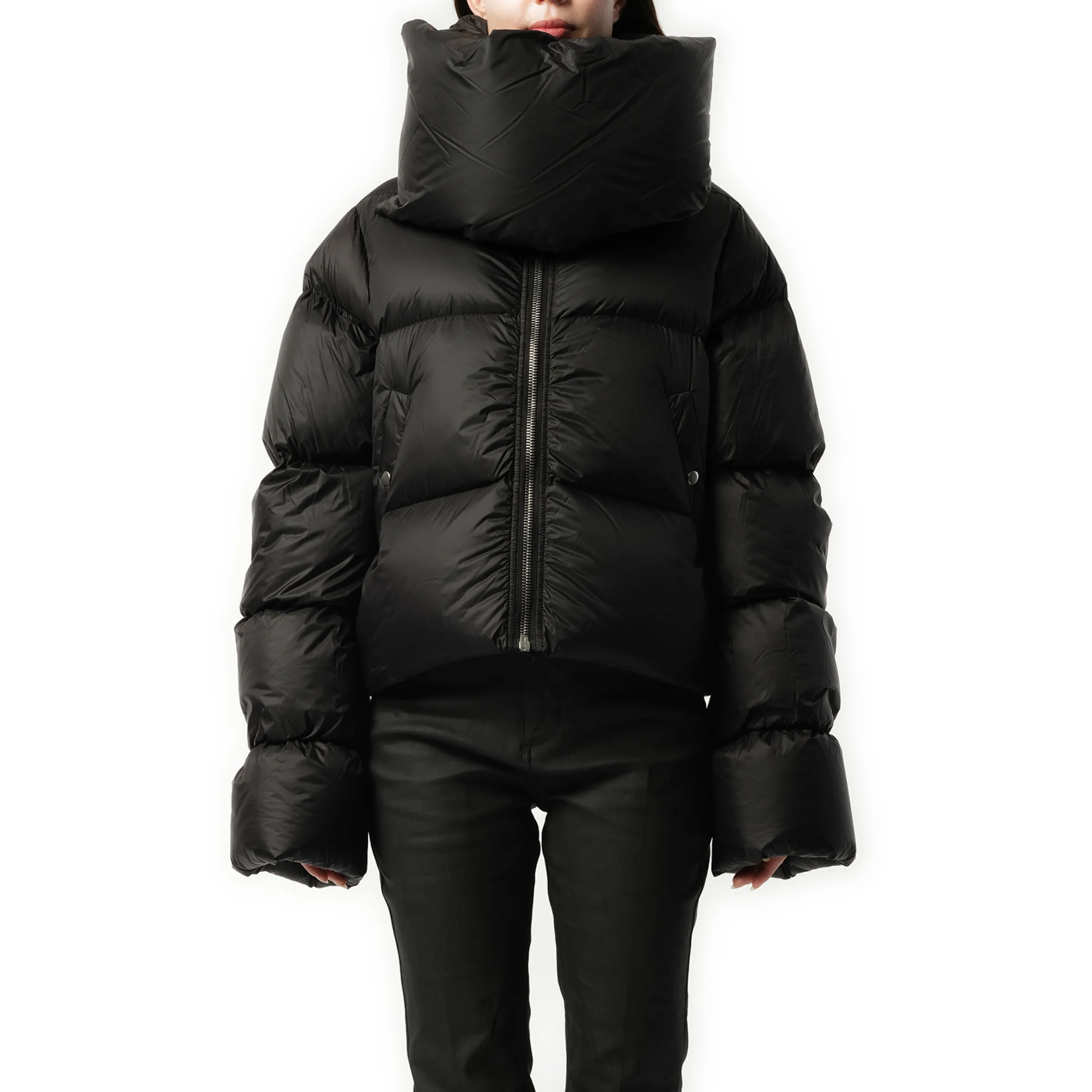 Funnelneck Down Jacket in Black