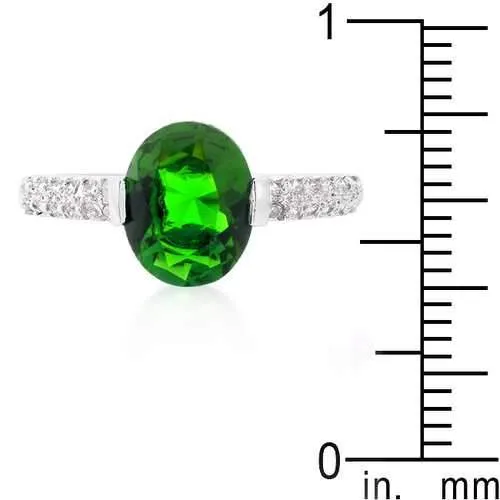 Green Oval Cubic Zirconia Engagement Ring