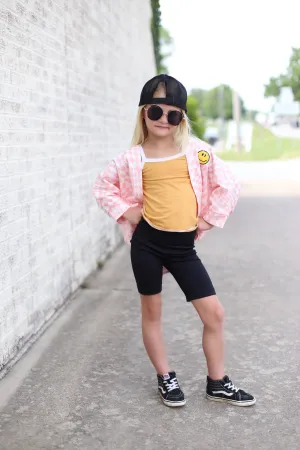 Happy Face Cardigan in Pink Checkerboard