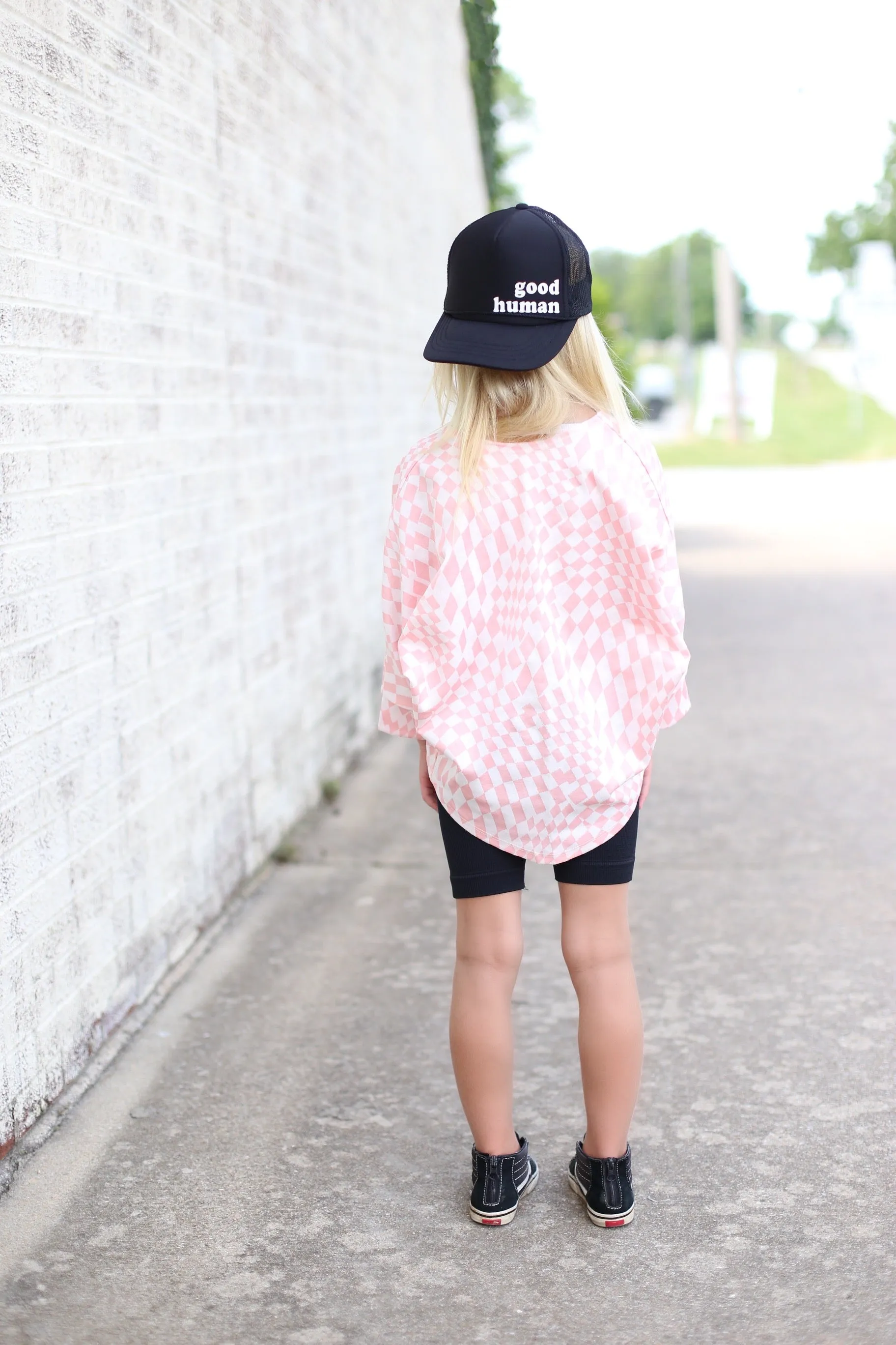 Happy Face Cardigan in Pink Checkerboard