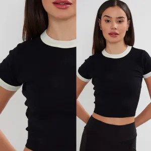 Harlow Ringer Crop Tee - Black