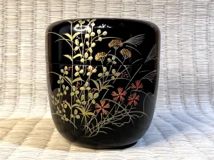 Japanese Natsume Tea Caddy Signed: Tomohio Tea Ceremony "Autumn Flowers"