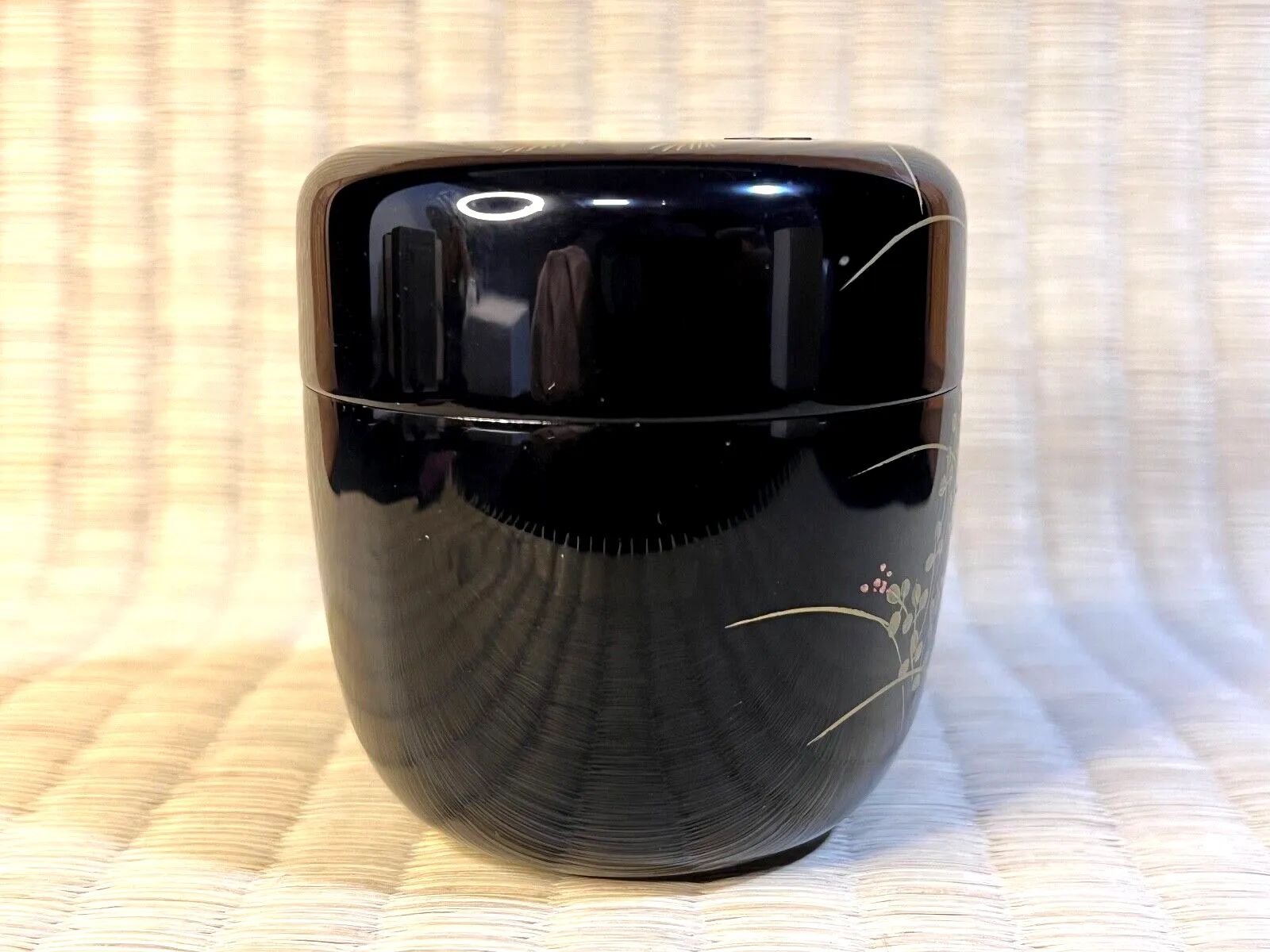 Japanese Natsume Tea Caddy Signed: Tomohio Tea Ceremony "Autumn Flowers"