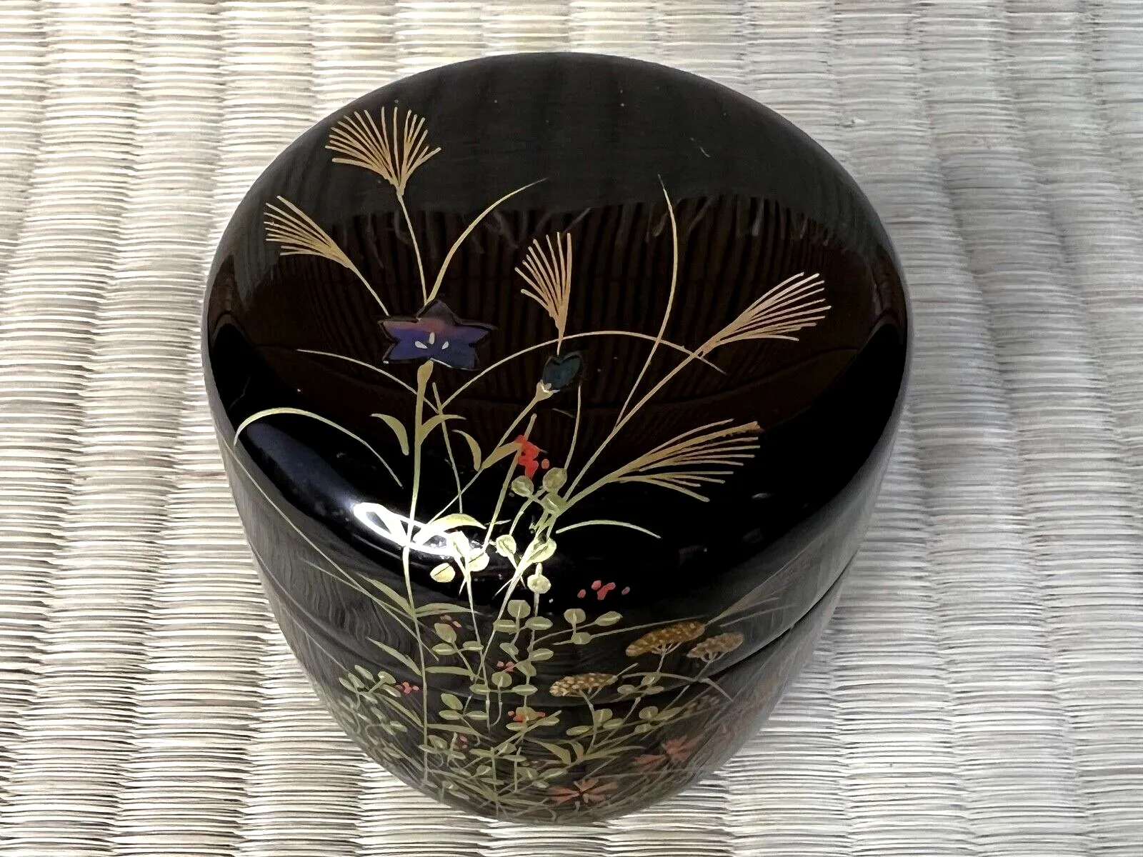 Japanese Natsume Tea Caddy Signed: Tomohio Tea Ceremony "Autumn Flowers"