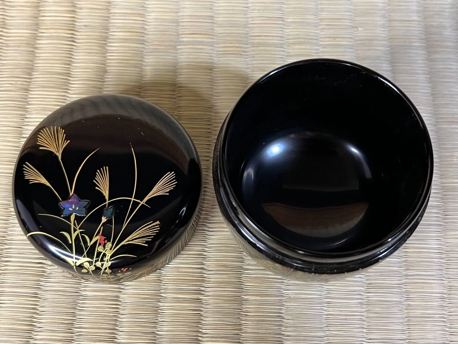 Japanese Natsume Tea Caddy Signed: Tomohio Tea Ceremony "Autumn Flowers"