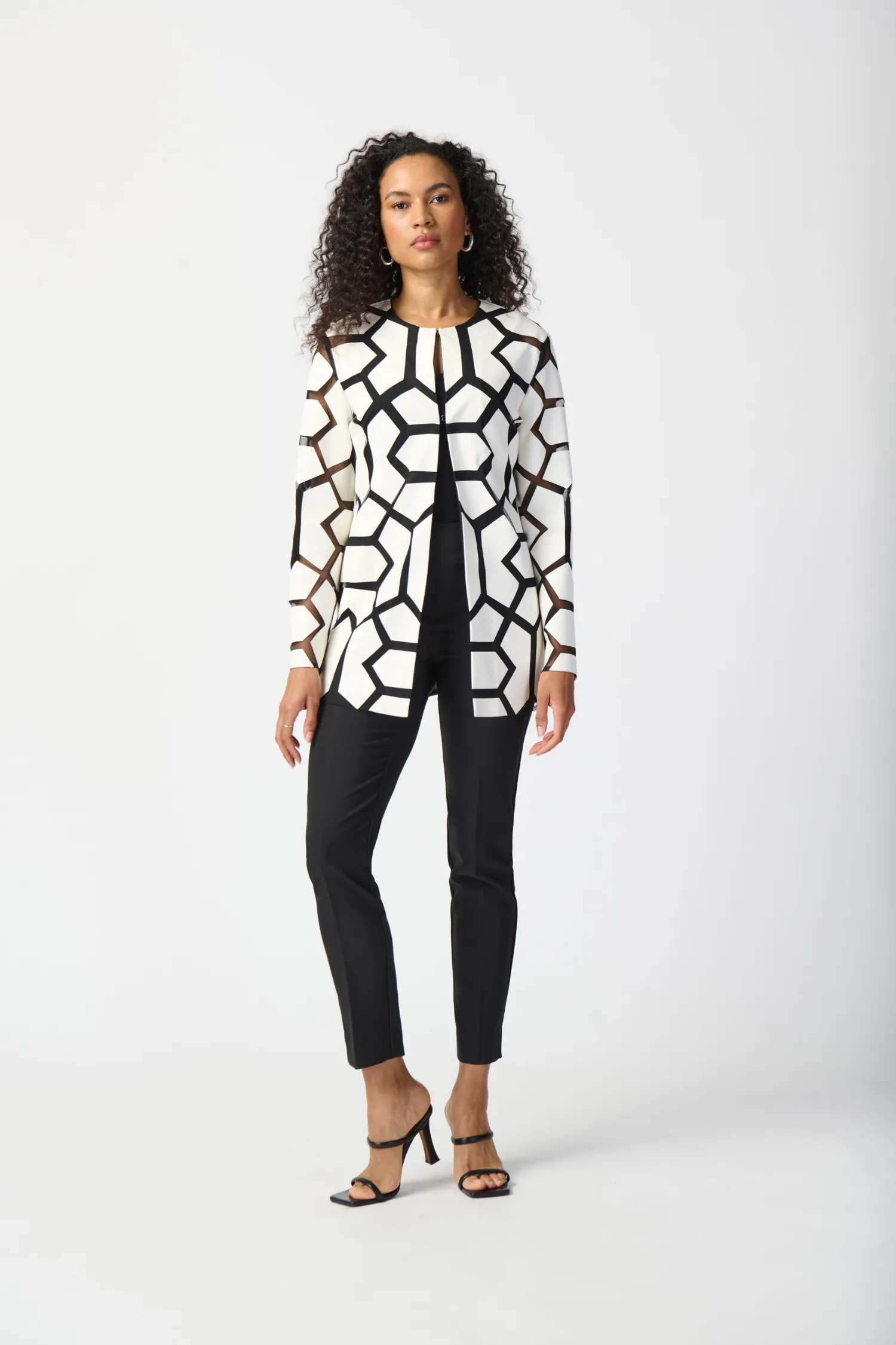 Joseph Ribkoff Laser-Cut Leatherette on Mesh Jacket - Style 241905