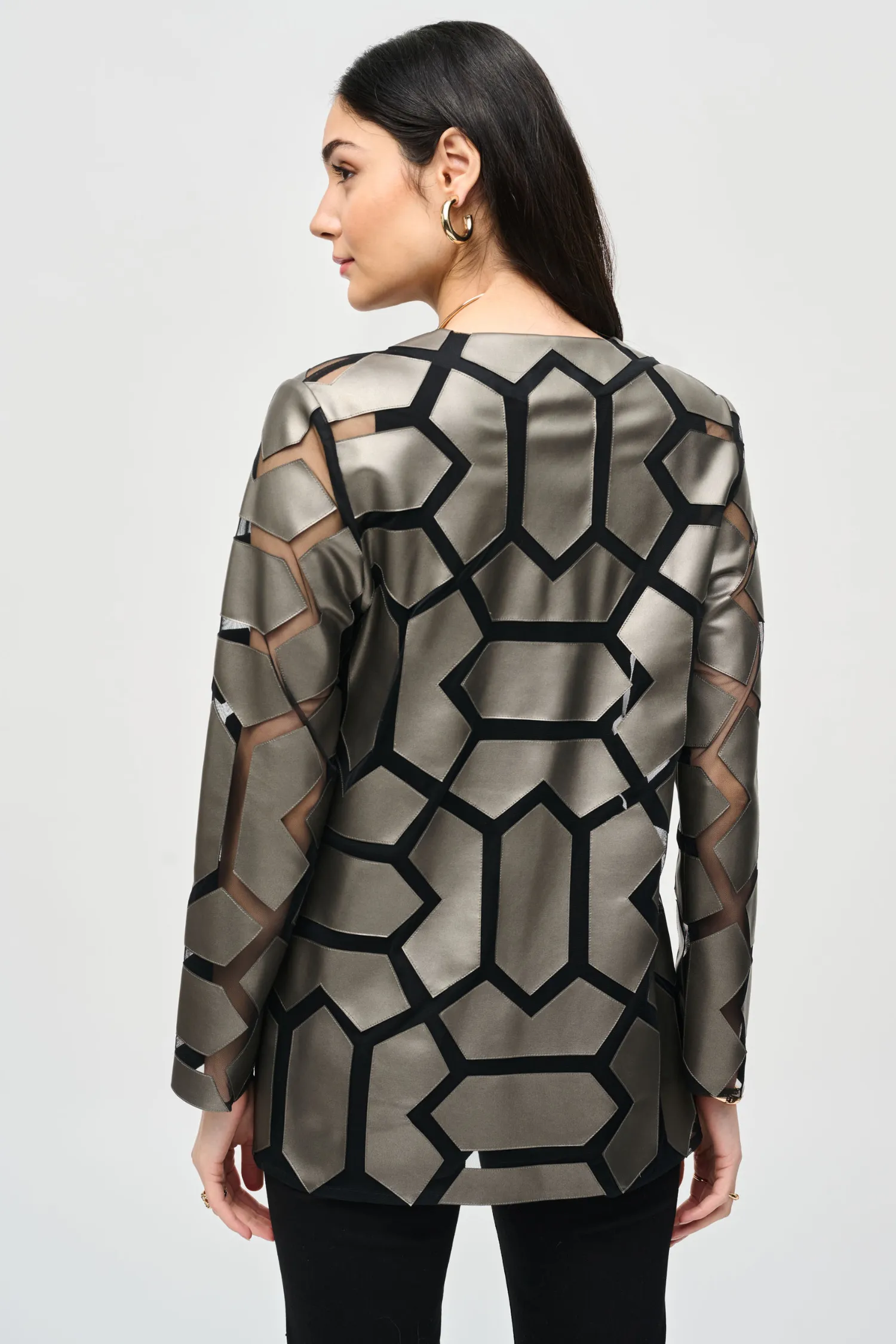 Joseph Ribkoff Laser-Cut Leatherette on Mesh Jacket - Style 241905