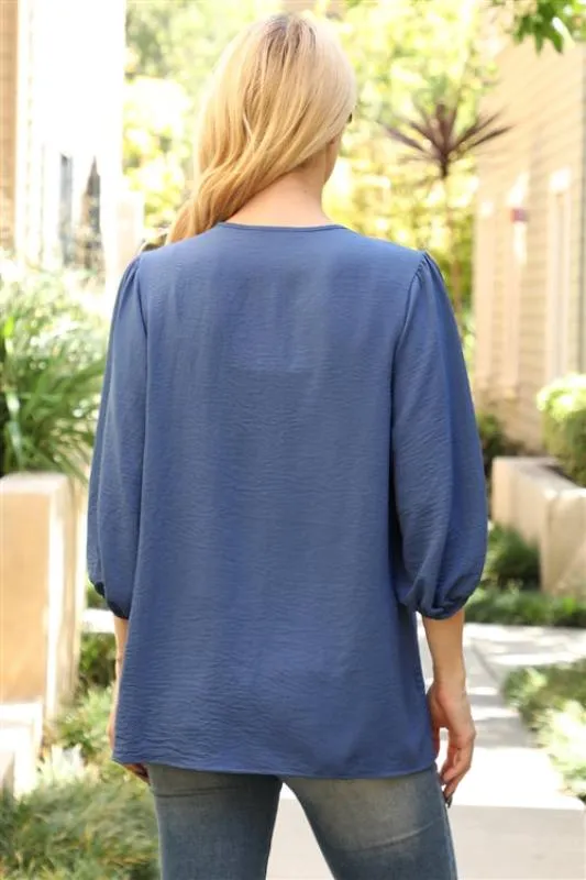 Keep It Easy Blue V Neck Top