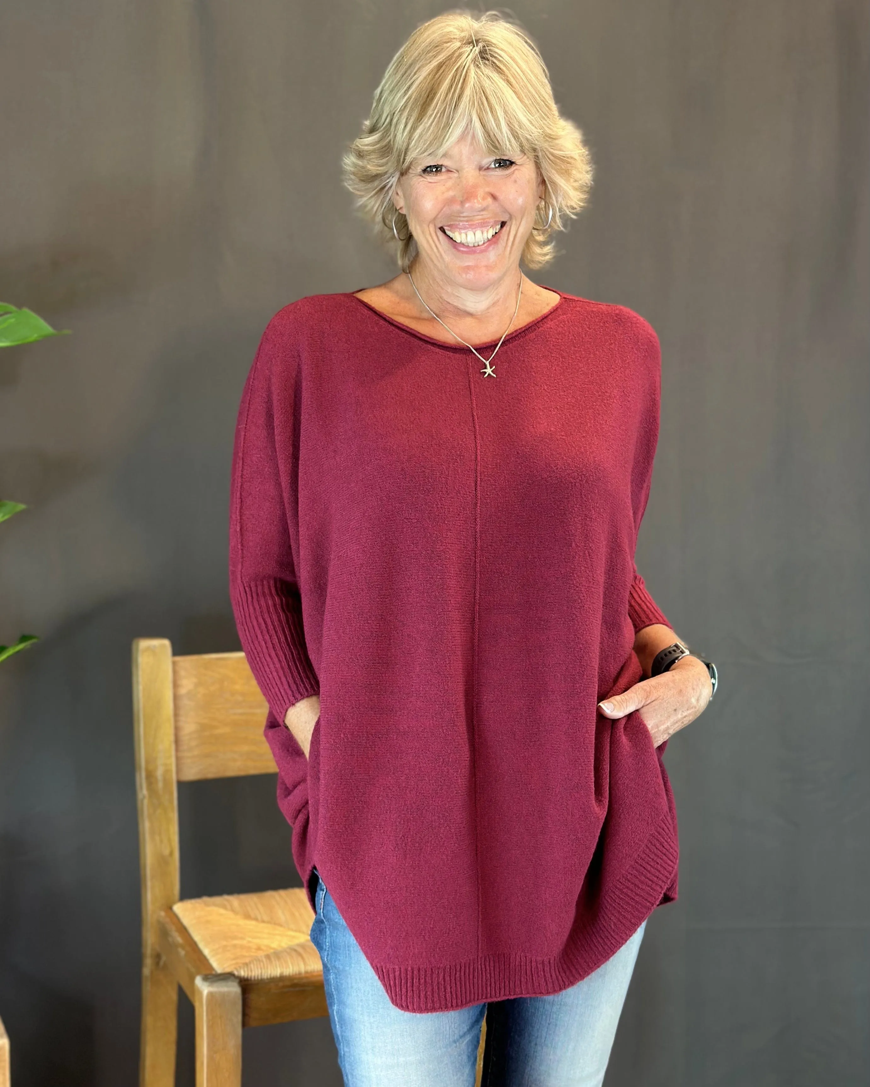 Longline Slouchy Jumper - Wine