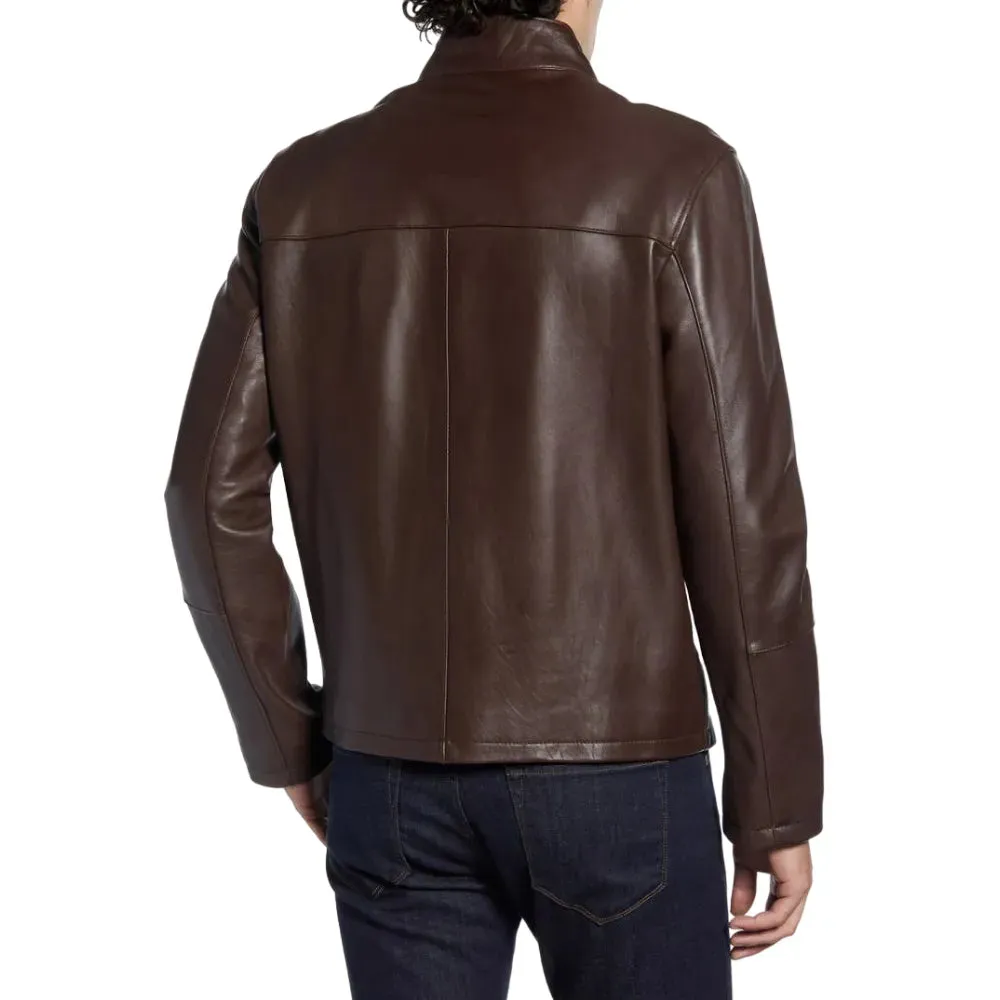 Mens Brown Lambskin Leather Moto Jacket