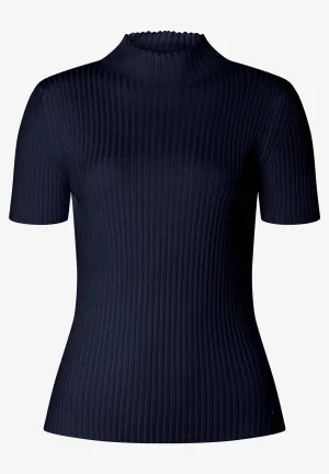 More & More Rib Knit High Neck Top Navy