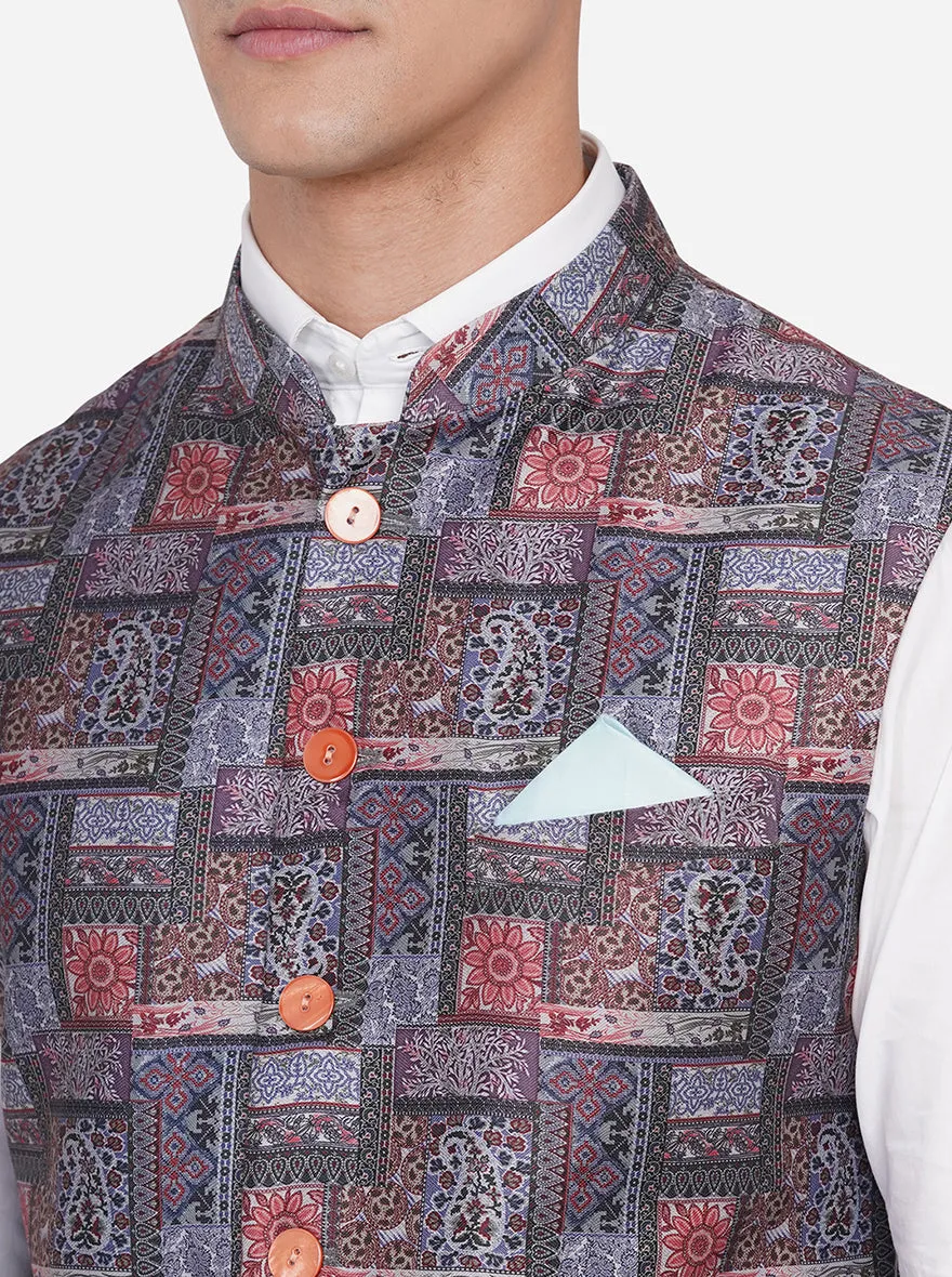 Multicolor Printed Regular Fit Bandhgala Jacket | JB Studio