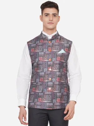 Multicolor Printed Regular Fit Bandhgala Jacket | JB Studio