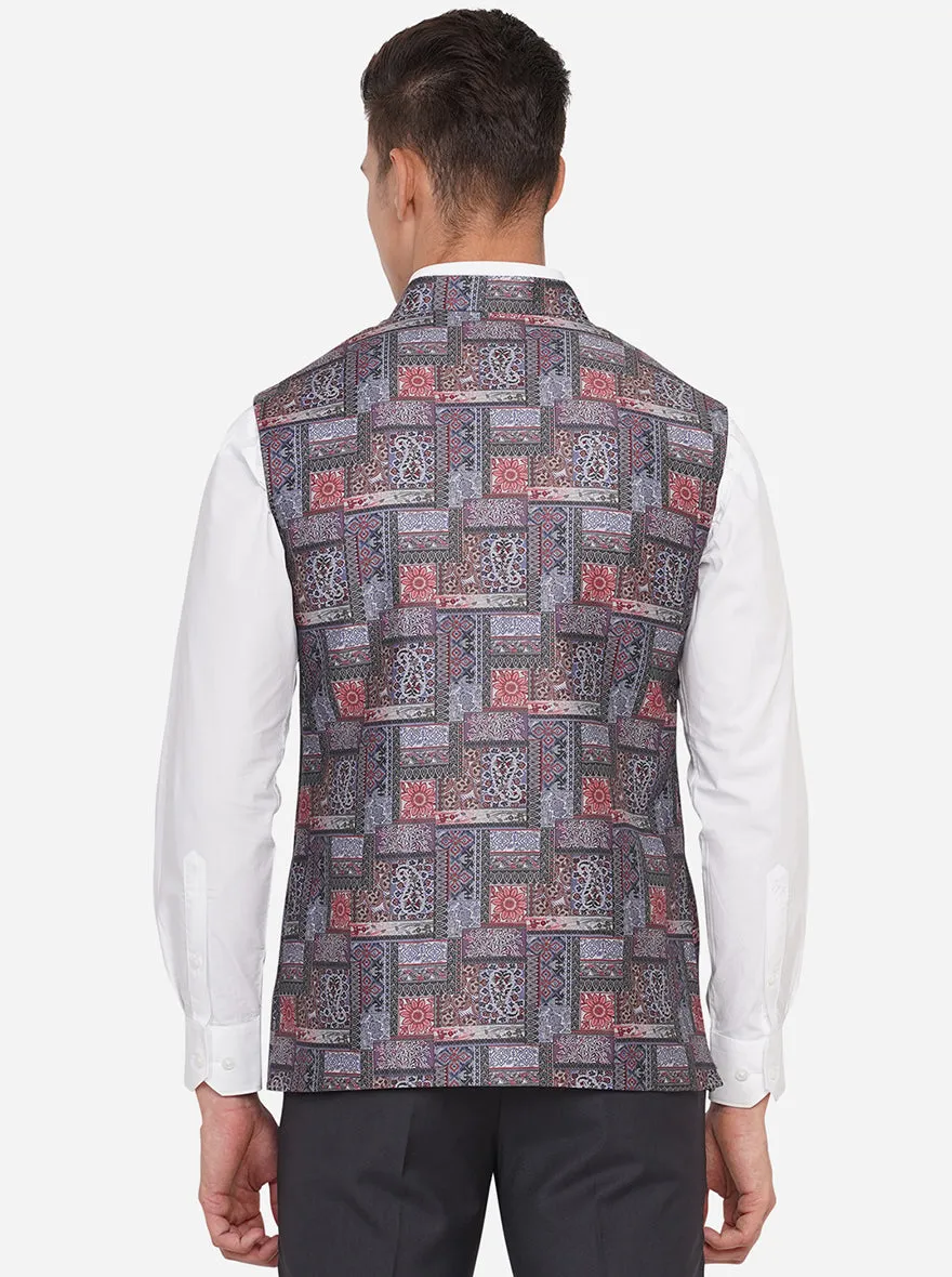 Multicolor Printed Regular Fit Bandhgala Jacket | JB Studio