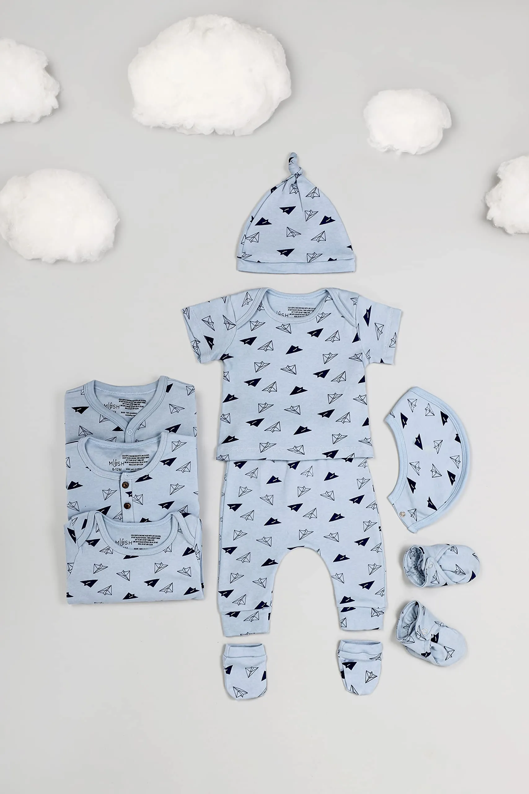 Mush Ultra Soft Bamboo Unisex Fabric Unisex Gift Set for New Born Baby/Kids Pack of 9, (6-12 Months, Aeroplane)