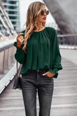 No Concerns Pleated Top Green