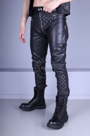 Padded Leather Pants - Black Piping